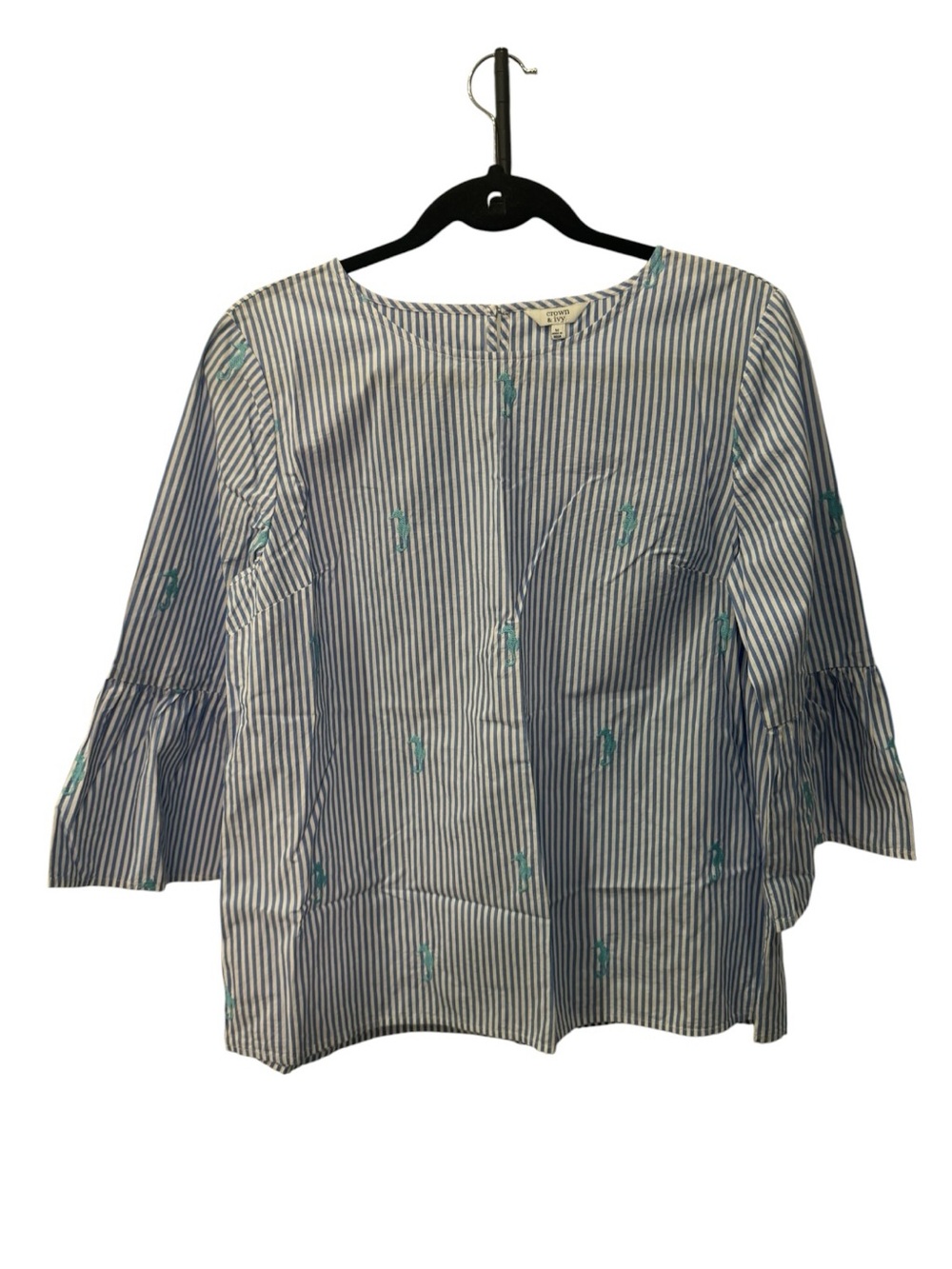 Crown & Ivy Blue and White Striped Seahorse Blouse size M